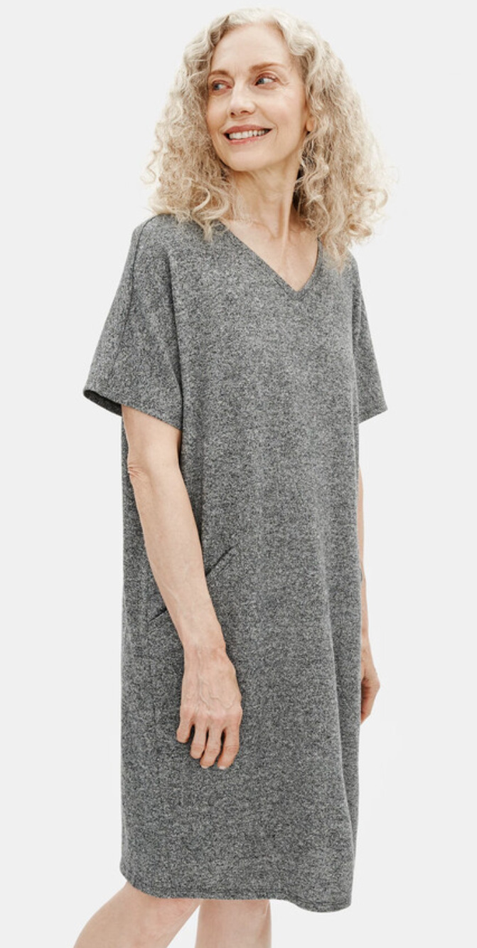Eileen Fisher Organic Cotton Hemp Melange V-neck Boxy Fit Dress
